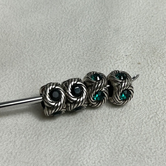 Brighton Razzle Dazzle Crystal Beads Spacer Lot of 4; Green Black Silver Plated - Picture 2 of 13